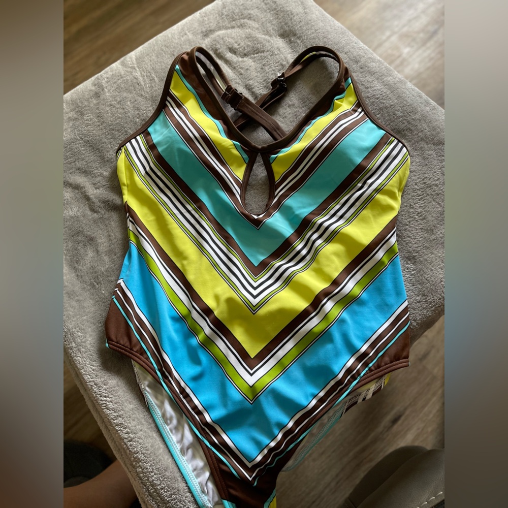 VENUS Blue and Green Striped Swimsuit